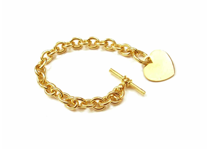 Gold Plated Toggle Heart Charm Bracelet